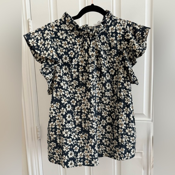 THML Tops - THML Women’s Floral Blouse - Navy and Cream